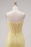 Sparkly Corset Yellow Sequin Tight Short Homecoming Dress