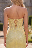 Sparkly Corset Yellow Sequin Tight Short Homecoming Dress