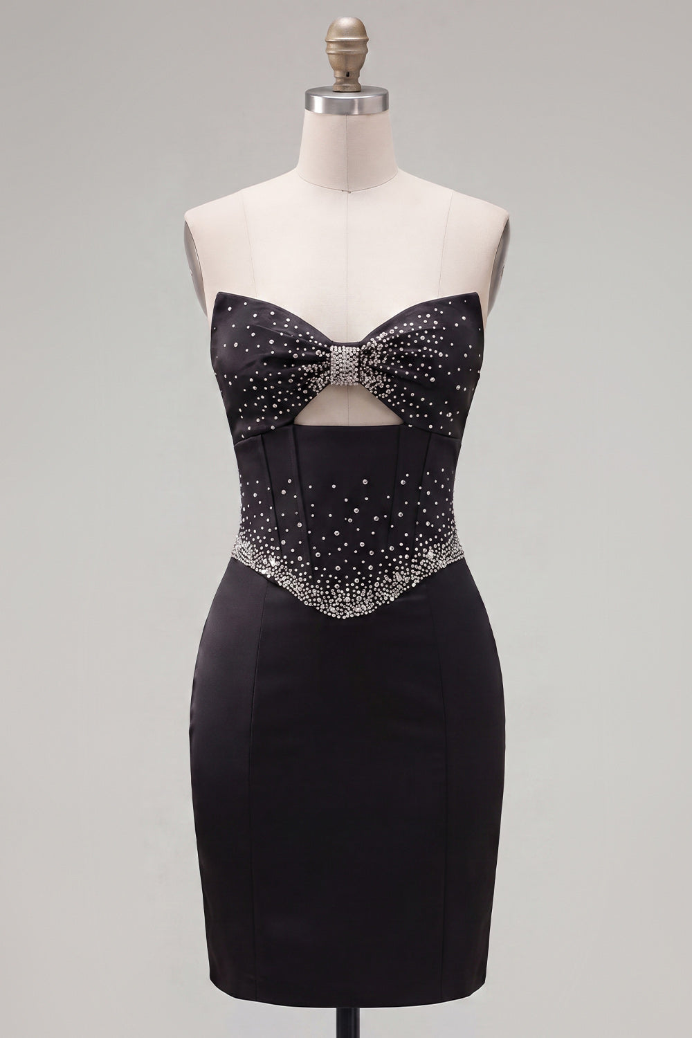 Sparkly Black Beaded Keyhole Corset Tight Short Homecoming Dress