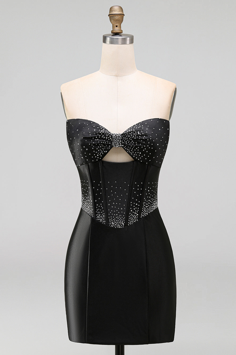 Sparkly Black Beaded Keyhole Corset Tight Short Homecoming Dress