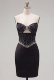 Sparkly Black Beaded Keyhole Corset Tight Short Homecoming Dress