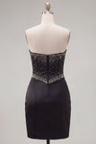 Sparkly Black Beaded Keyhole Corset Tight Short Homecoming Dress