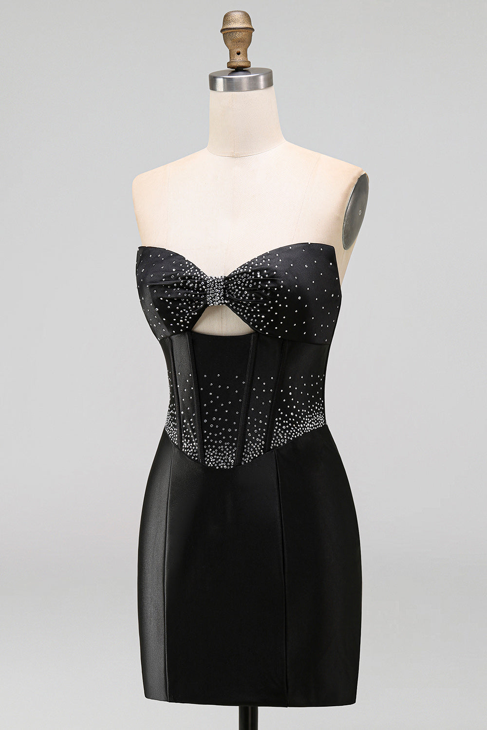 Sparkly Black Beaded Keyhole Corset Tight Short Homecoming Dress