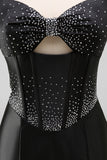 Sparkly Black Beaded Keyhole Corset Tight Short Homecoming Dress