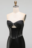 Sparkly Black Beaded Keyhole Corset Tight Short Homecoming Dress
