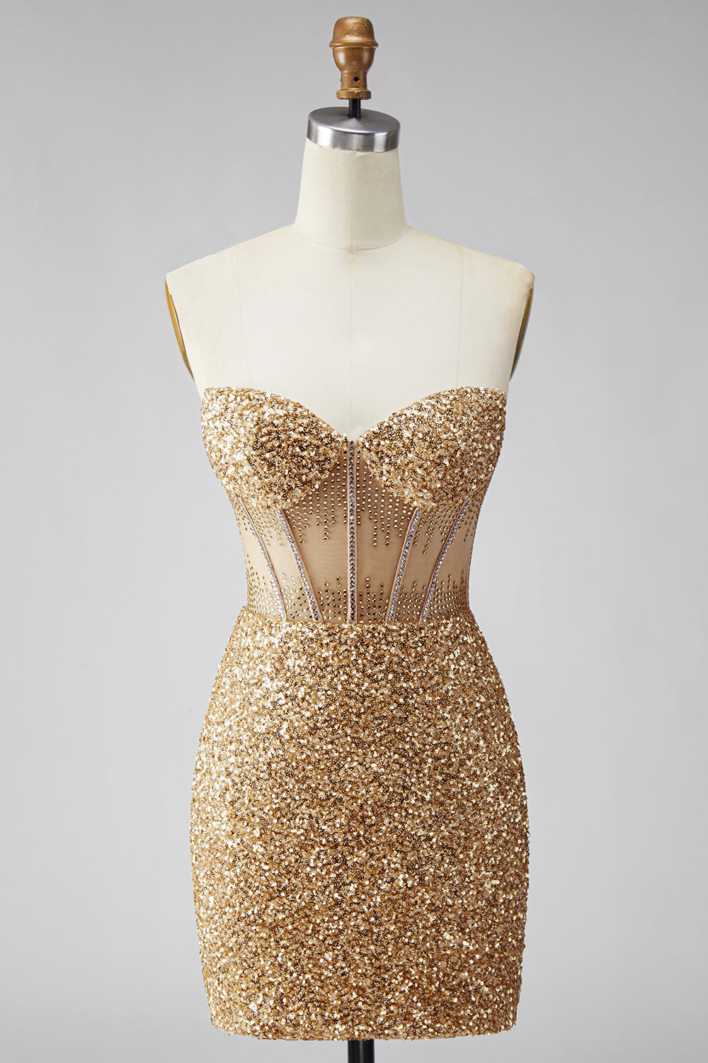Sparkly Sequin Golden Corset Tight Short Homecoming Dress