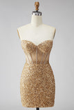 Sparkly Sequin Golden Corset Tight Short Homecoming Dress