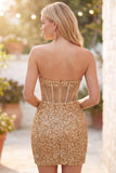 Sparkly Sequin Golden Corset Tight Short Homecoming Dress