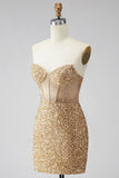Sparkly Sequin Golden Corset Tight Short Homecoming Dress