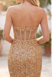 Sparkly Sequin Golden Corset Tight Short Homecoming Dress