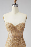 Sparkly Sequin Golden Corset Tight Short Homecoming Dress