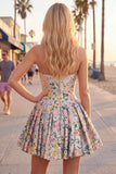 Grey Jacquard Corset A-Line Short Homecoming Dress with Bow