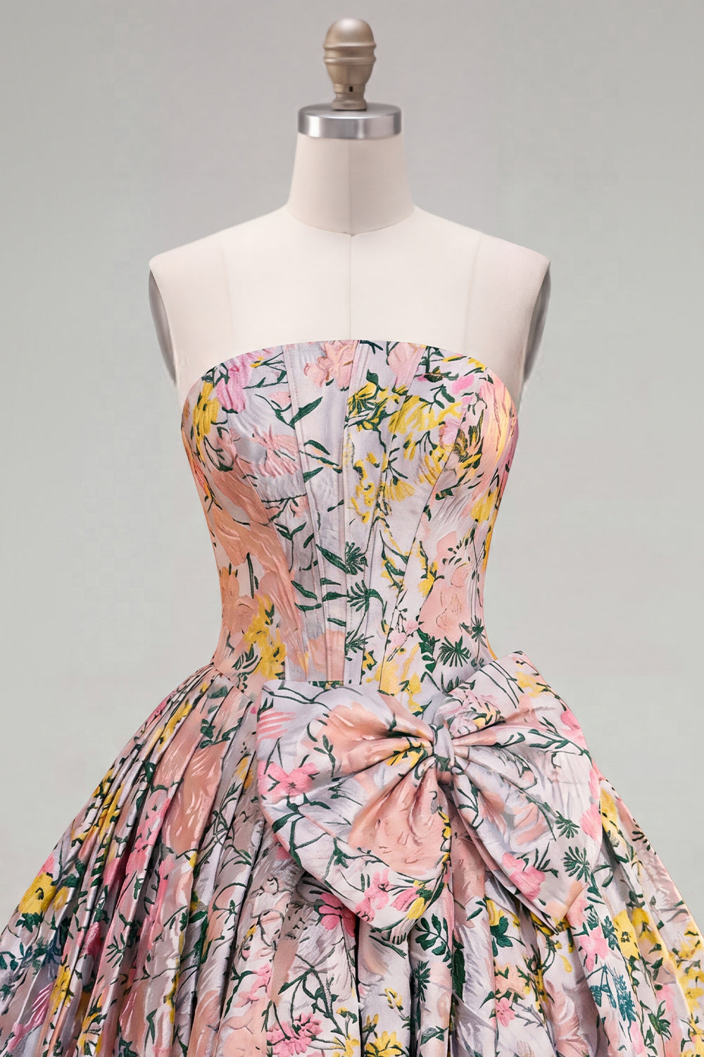 Grey Jacquard Corset A-Line Short Homecoming Dress with Bow