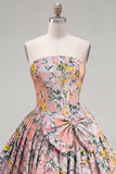 Grey Jacquard Corset A-Line Short Homecoming Dress with Bow