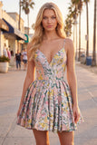 Grey Jacquard Corset Ruched A-Line Short Homecoming Dress