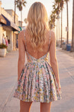 Grey Jacquard Corset Ruched A-Line Short Homecoming Dress