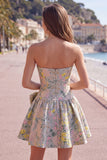 Grey Jacquard A-Line Short Corset Homecoming Dress with Bow