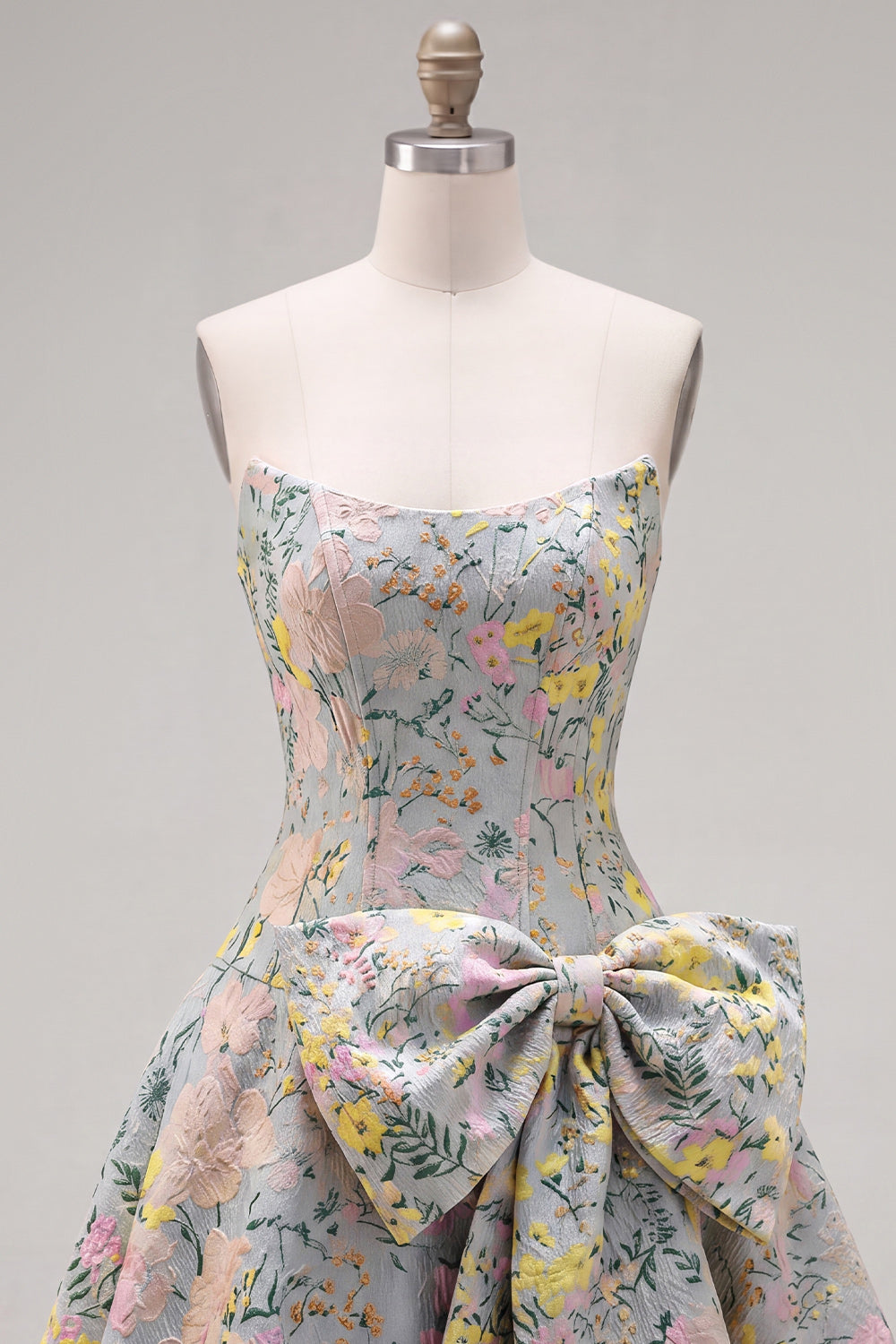 Grey Jacquard A-Line Short Corset Homecoming Dress with Bow