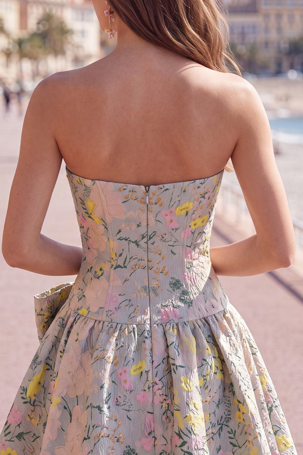 Grey Jacquard A-Line Short Corset Homecoming Dress with Bow