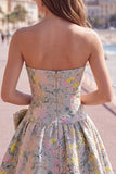 Grey Jacquard A-Line Short Corset Homecoming Dress with Bow