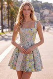 Grey Jacquard Square Neck A-Line Short Corset Homecoming Dress