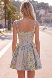 Grey Jacquard Square Neck A-Line Short Corset Homecoming Dress