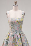 Grey Jacquard Square Neck A-Line Short Corset Homecoming Dress