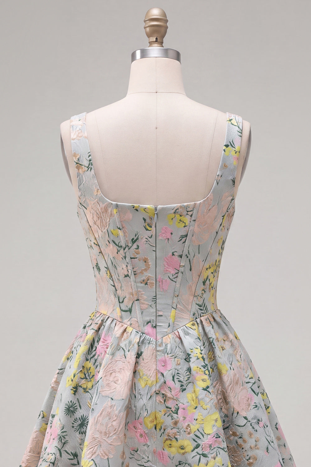 Grey Jacquard Square Neck A-Line Short Corset Homecoming Dress