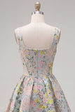 Grey Jacquard Square Neck A-Line Short Corset Homecoming Dress