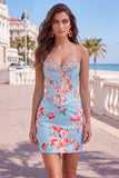 Floral Sparkly Yellow Beaded Corset Tight Short Homecoming Dress