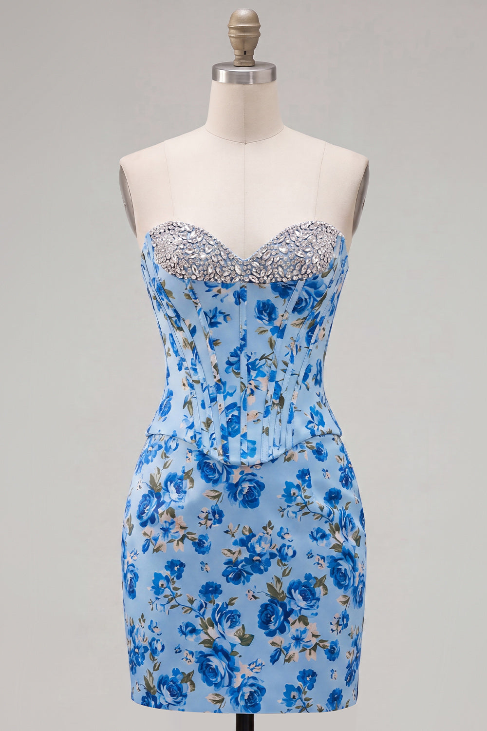 Floral Sparkly Yellow Beaded Corset Tight Short Homecoming Dress