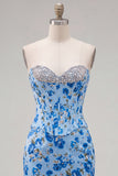 Floral Sparkly Yellow Beaded Corset Tight Short Homecoming Dress