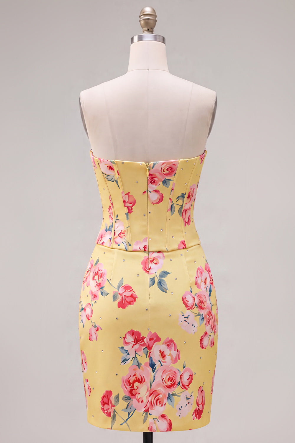 Floral Sparkly Yellow Beaded Corset Tight Short Homecoming Dress