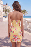 Floral Sparkly Yellow Beaded Corset Tight Short Homecoming Dress
