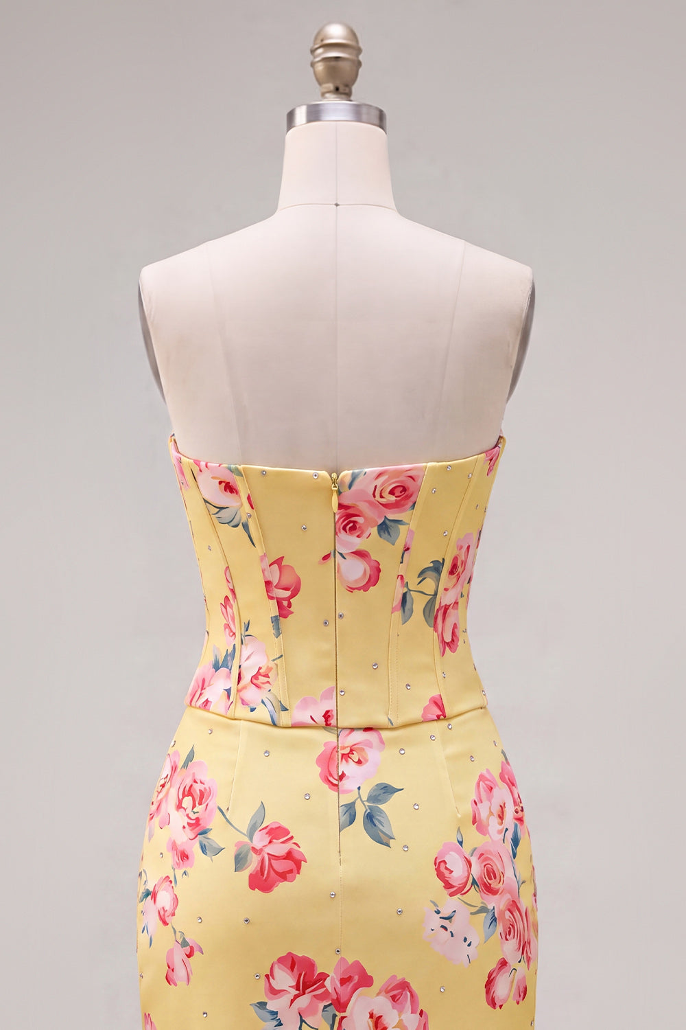 Floral Sparkly Yellow Beaded Corset Tight Short Homecoming Dress