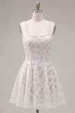 Floral White Lace Beaded Scoop Neck A-Line Short Homecoming Dress