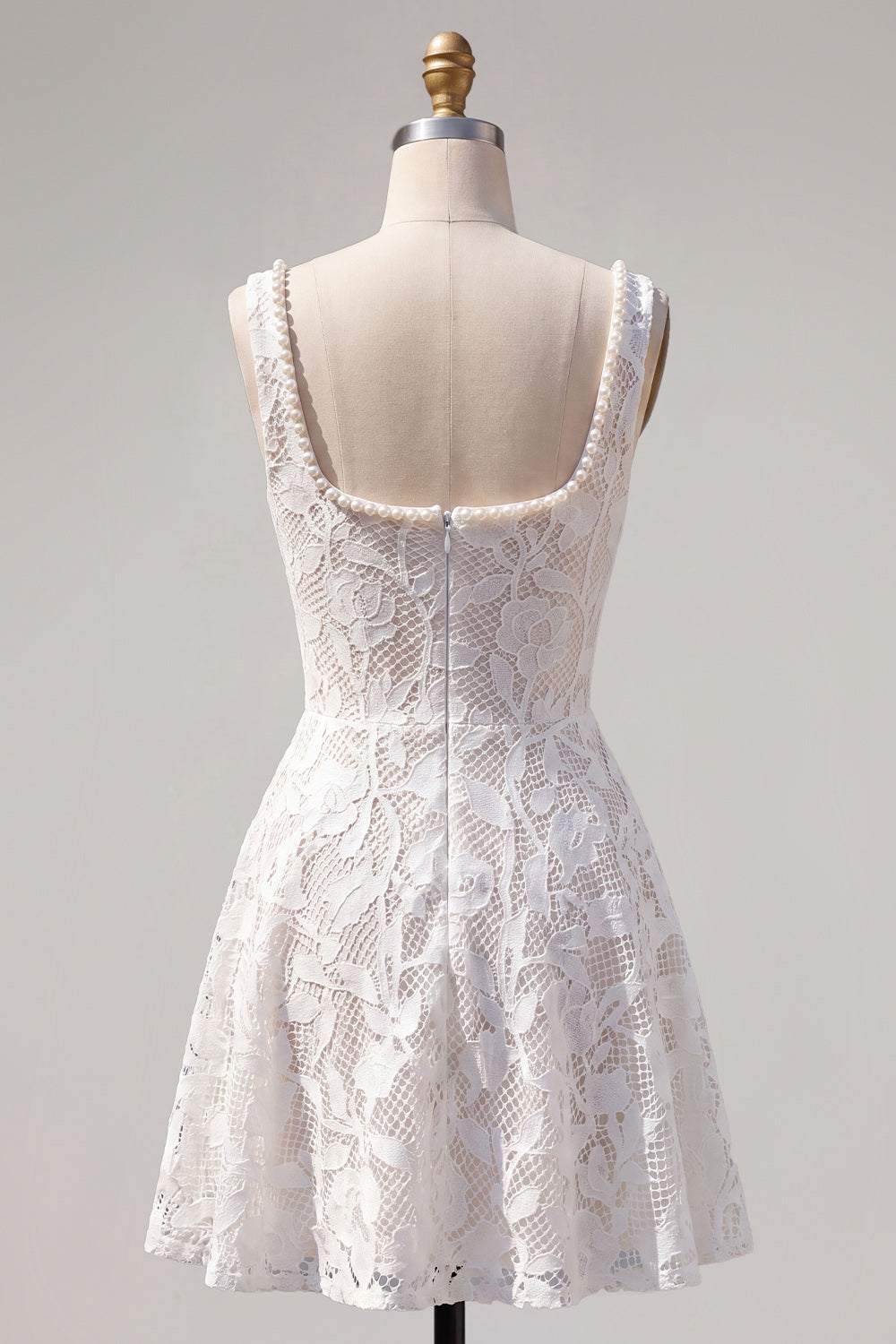 Floral White Lace Beaded Scoop Neck A-Line Short Homecoming Dress