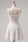 Floral White Lace Beaded Scoop Neck A-Line Short Homecoming Dress