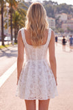 Floral White Lace Beaded Scoop Neck A-Line Short Homecoming Dress