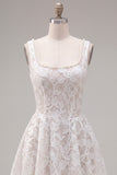 Floral White Lace Beaded Scoop Neck A-Line Short Homecoming Dress