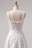 Floral White Lace Beaded Scoop Neck A-Line Short Homecoming Dress