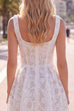 Floral White Lace Beaded Scoop Neck A-Line Short Homecoming Dress