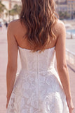 Floral White Lace Strapless A-Line Short Homecoming Dress with Bow