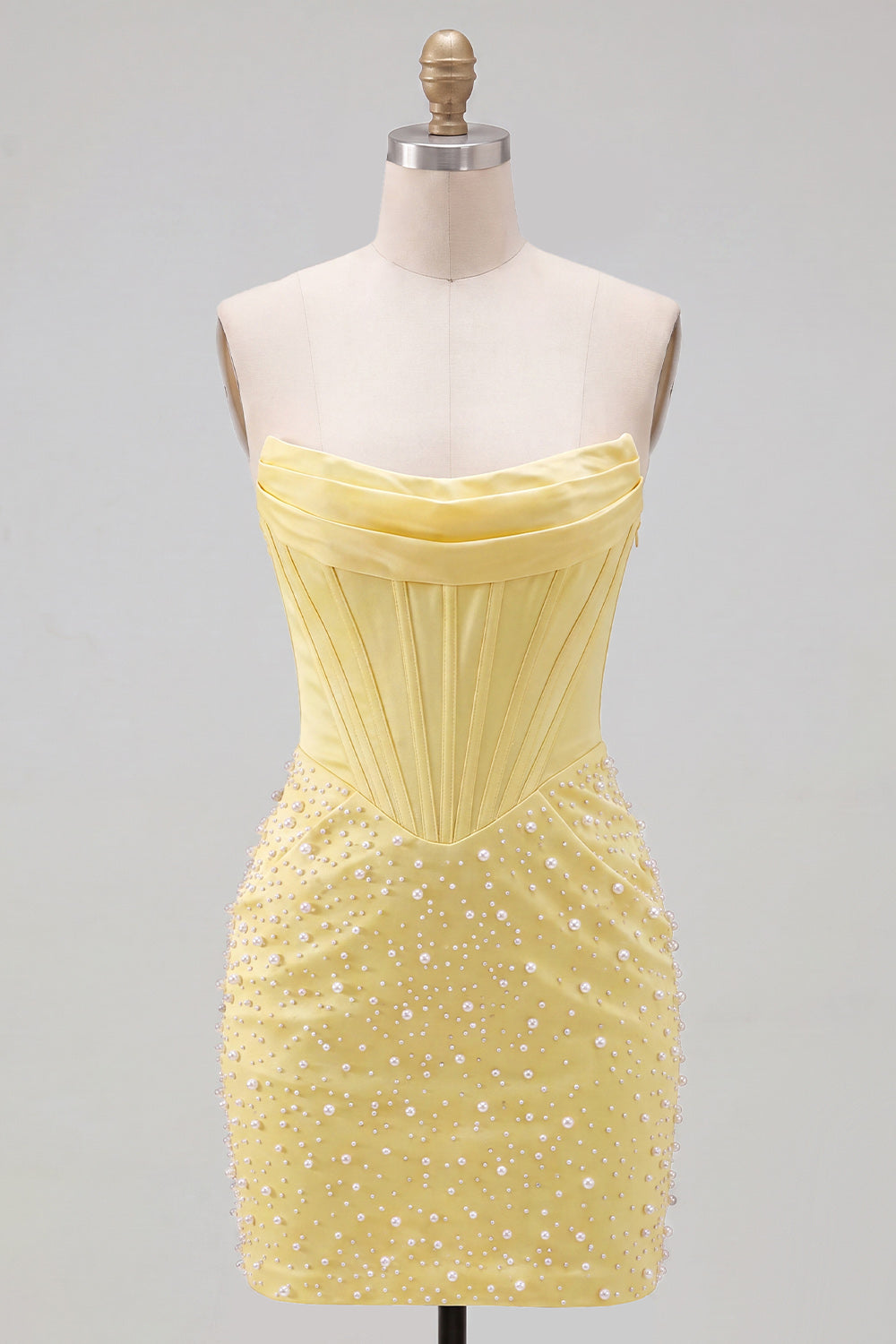 Yellow Beaded Strapless Corset Tight Short Homecoming Dress
