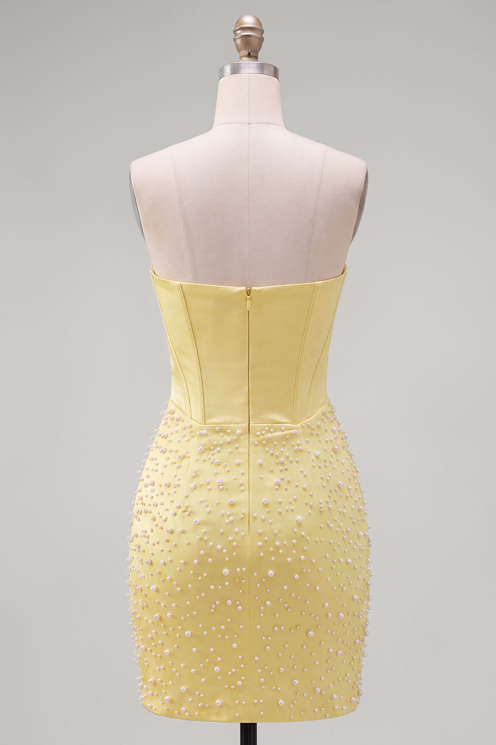 Yellow Beaded Strapless Corset Tight Short Homecoming Dress