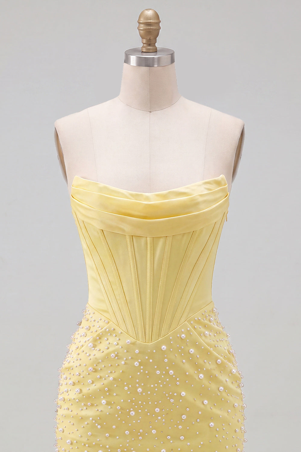 Yellow Beaded Strapless Corset Tight Short Homecoming Dress