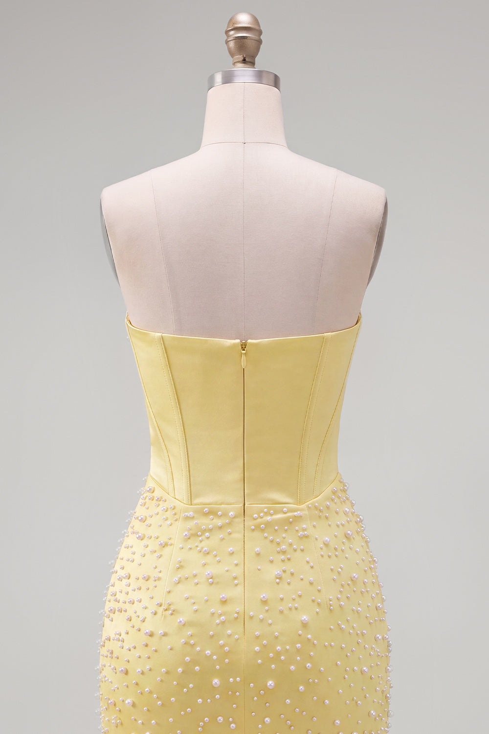 Yellow Beaded Strapless Corset Tight Short Homecoming Dress
