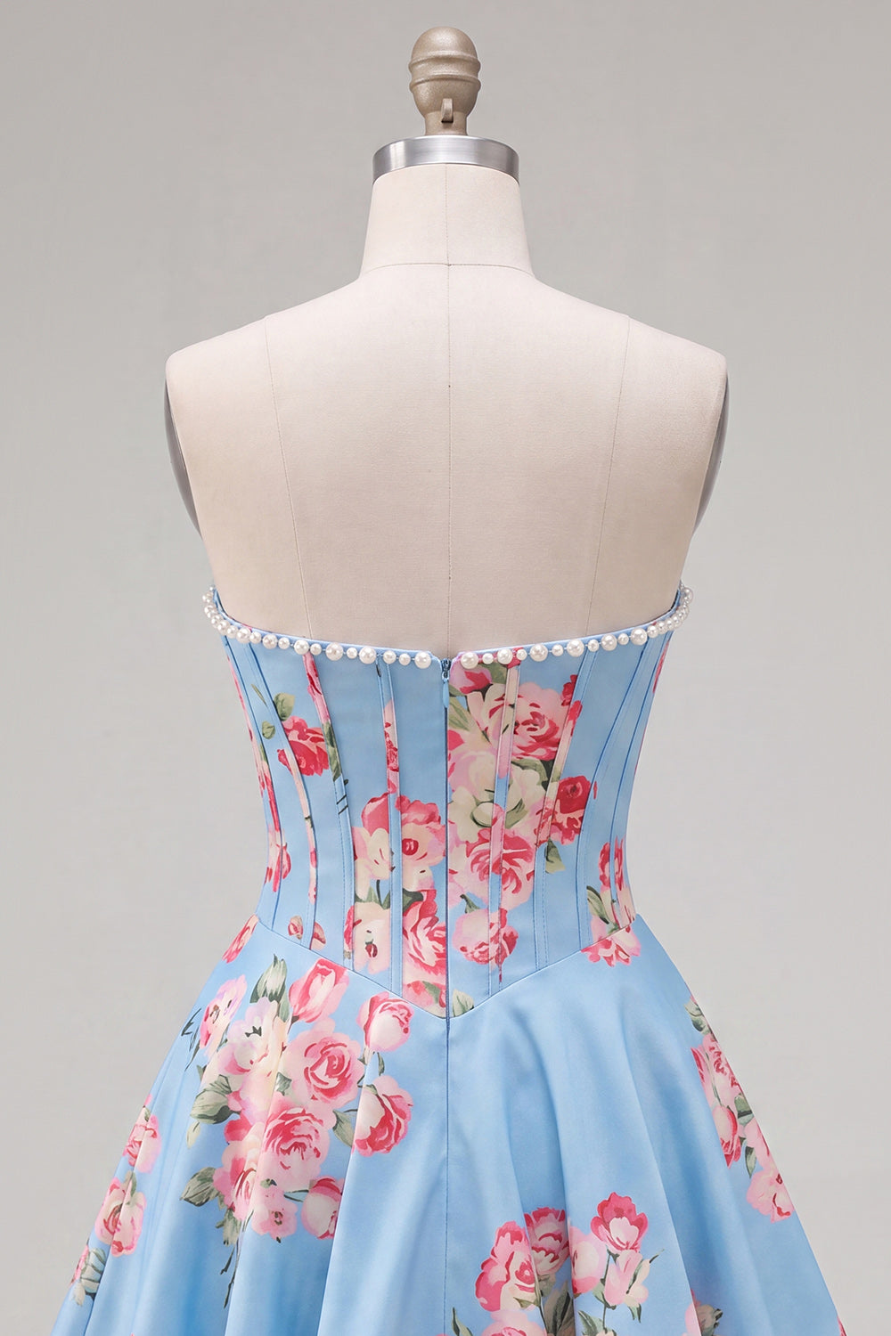 Floral Yellow Satin Strapless A-Line Short Corset Homecoming Dress