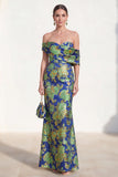 Floral Navy Green Mermaid Long Mother of the Bride Dress