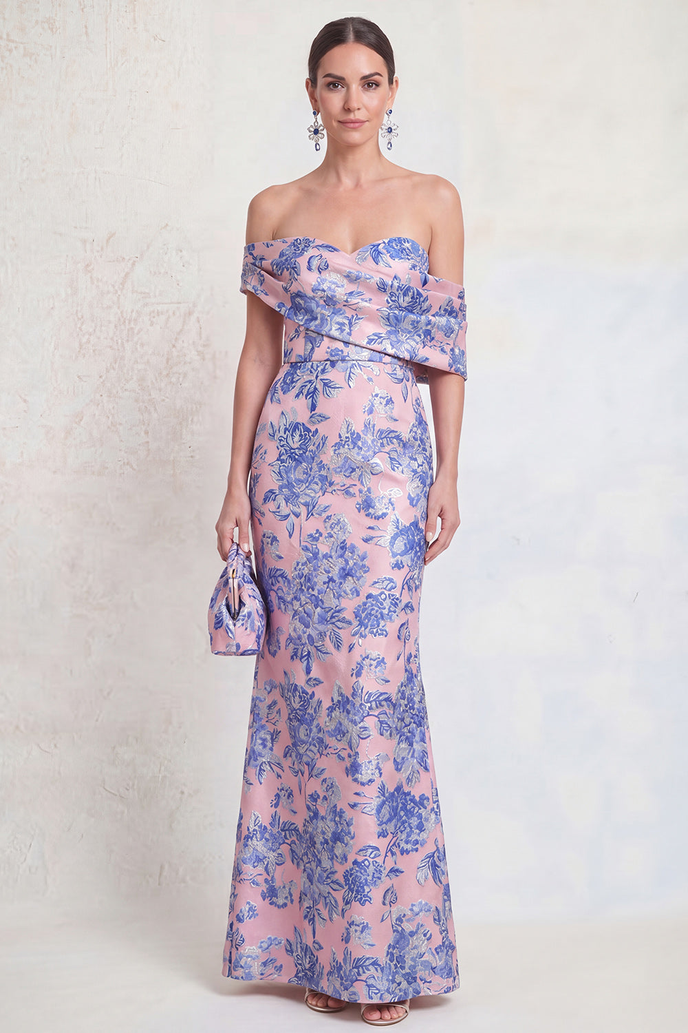 Floral Navy Green Mermaid Long Mother of the Bride Dress